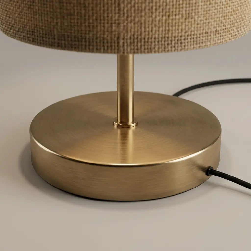 WovenRay textured linen cylinder table lamp with brass base 5