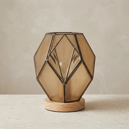FacetaLux geometric amber glass table lamp with oak base 4