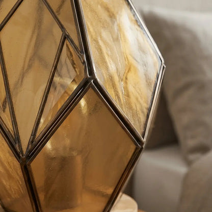 FacetaLux geometric amber glass table lamp with oak base 5