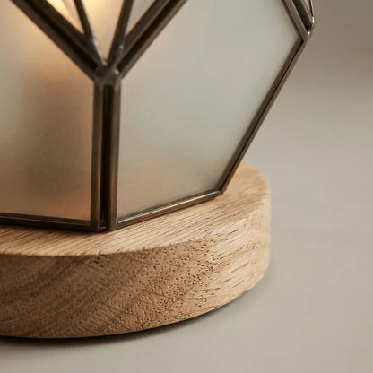 FacetaLux geometric amber glass table lamp with oak base 3