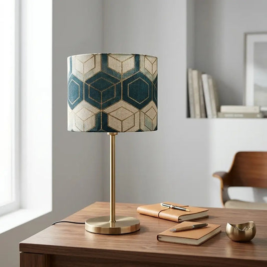 PatternCast patterned cylinder table lamp with brass frame 1