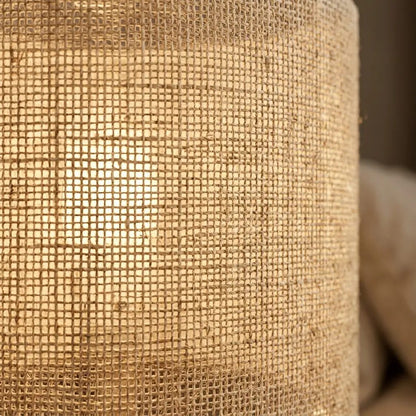 WovenRay textured linen cylinder table lamp with brass base 4