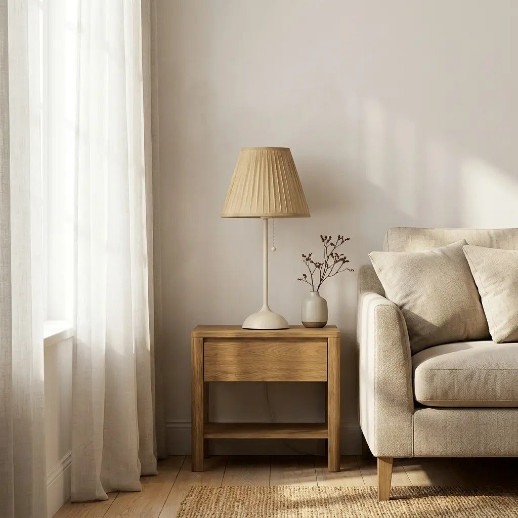 PaleMist natural pleated shade table lamp with chalk matte base 1