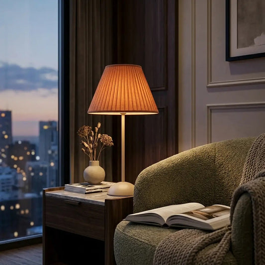 TerraFlux terracotta pleated table lamp with slim matte stem 2