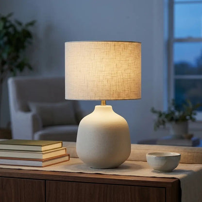 IvoriForm ivory ceramic table lamp with pale cylinder shade 3