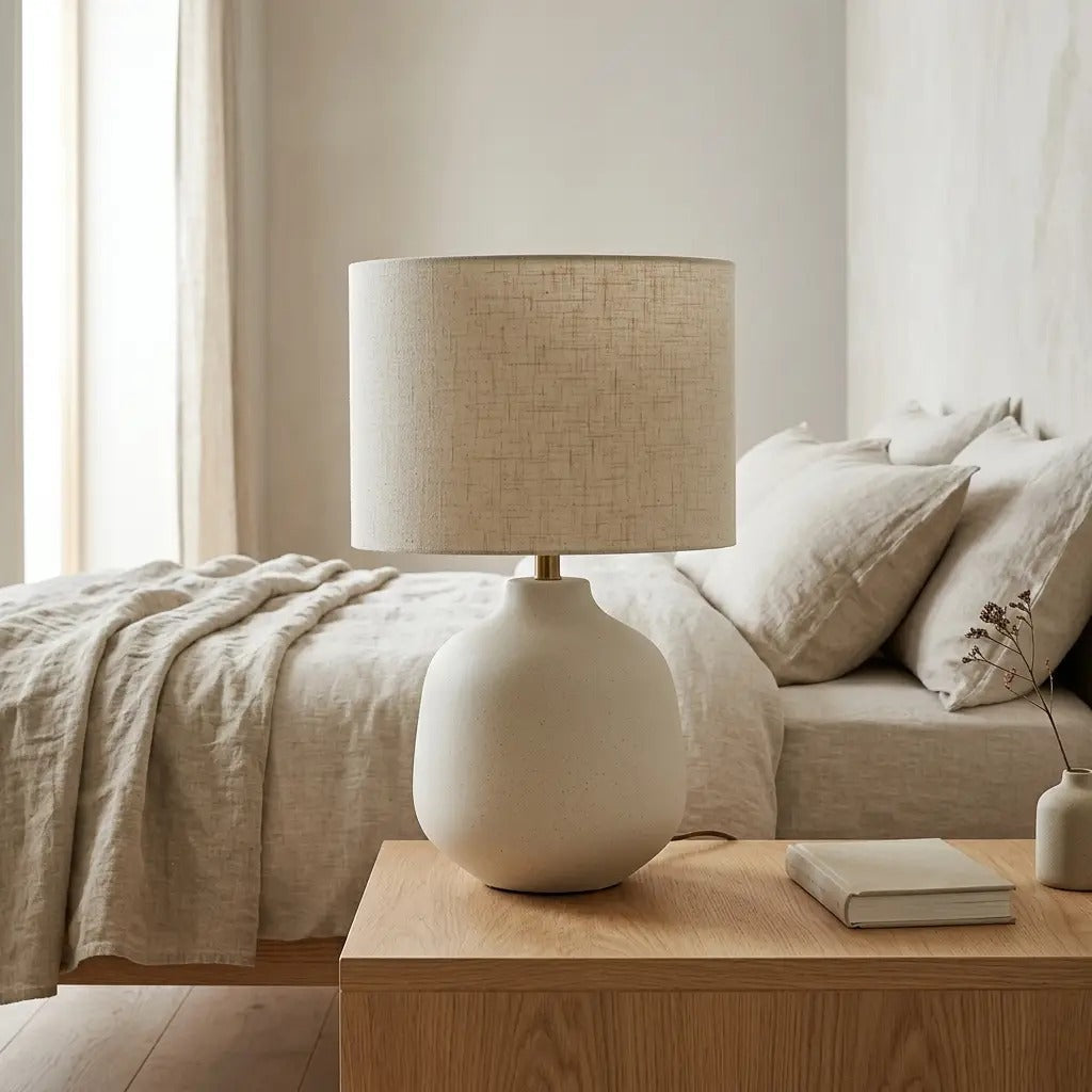 IvoriForm ivory ceramic table lamp with pale cylinder shade 1