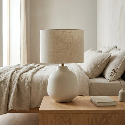 IvoriForm ivory ceramic table lamp with pale cylinder shade 1