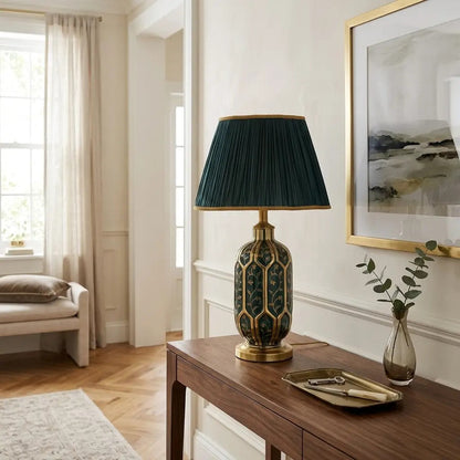 VernaGilt green ceramic table lamp with gold line detail 3