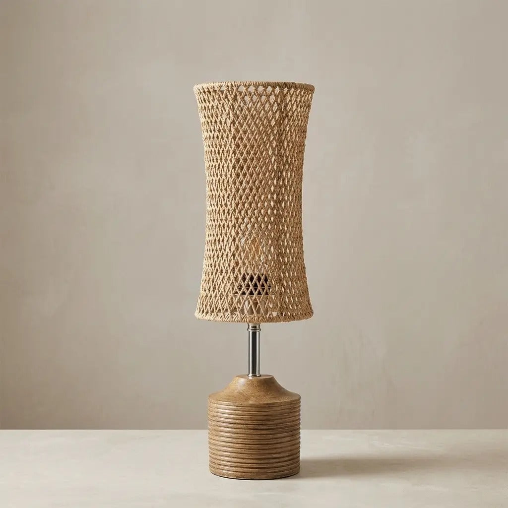 ReedLight woven natural fibre table lamp with wood tone base 4