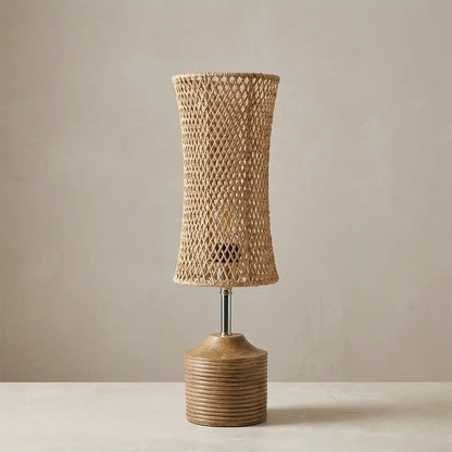 ReedLight woven natural fibre table lamp with wood tone base 4