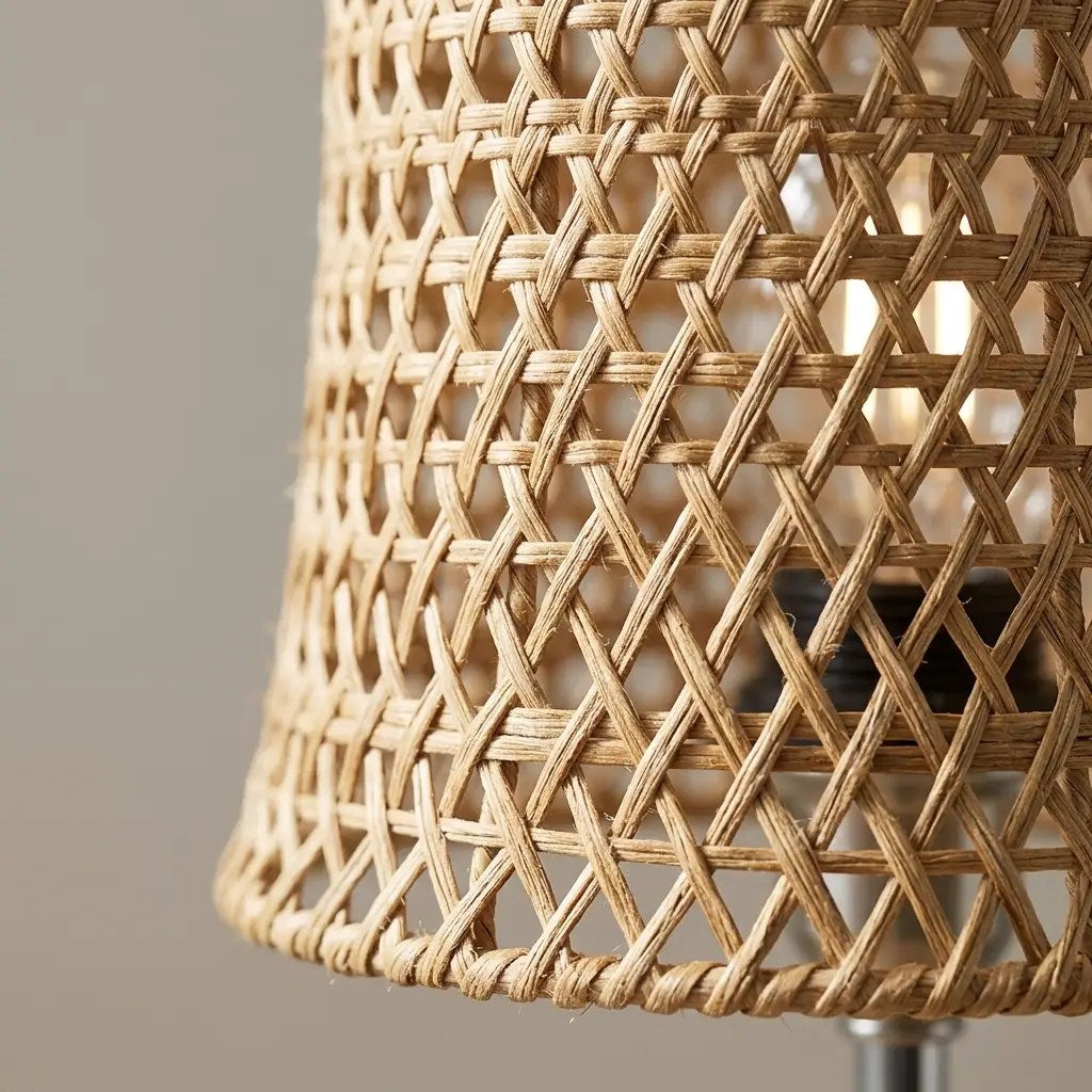 ReedLight woven natural fibre table lamp with wood tone base 5