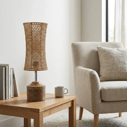 ReedLight woven natural fibre table lamp with wood tone base 1